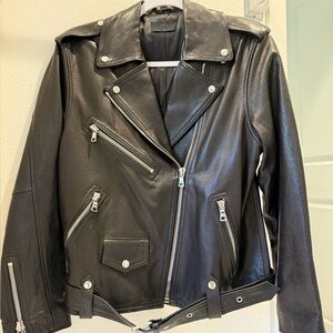 R+A Black Leather Biker Jacket -like new